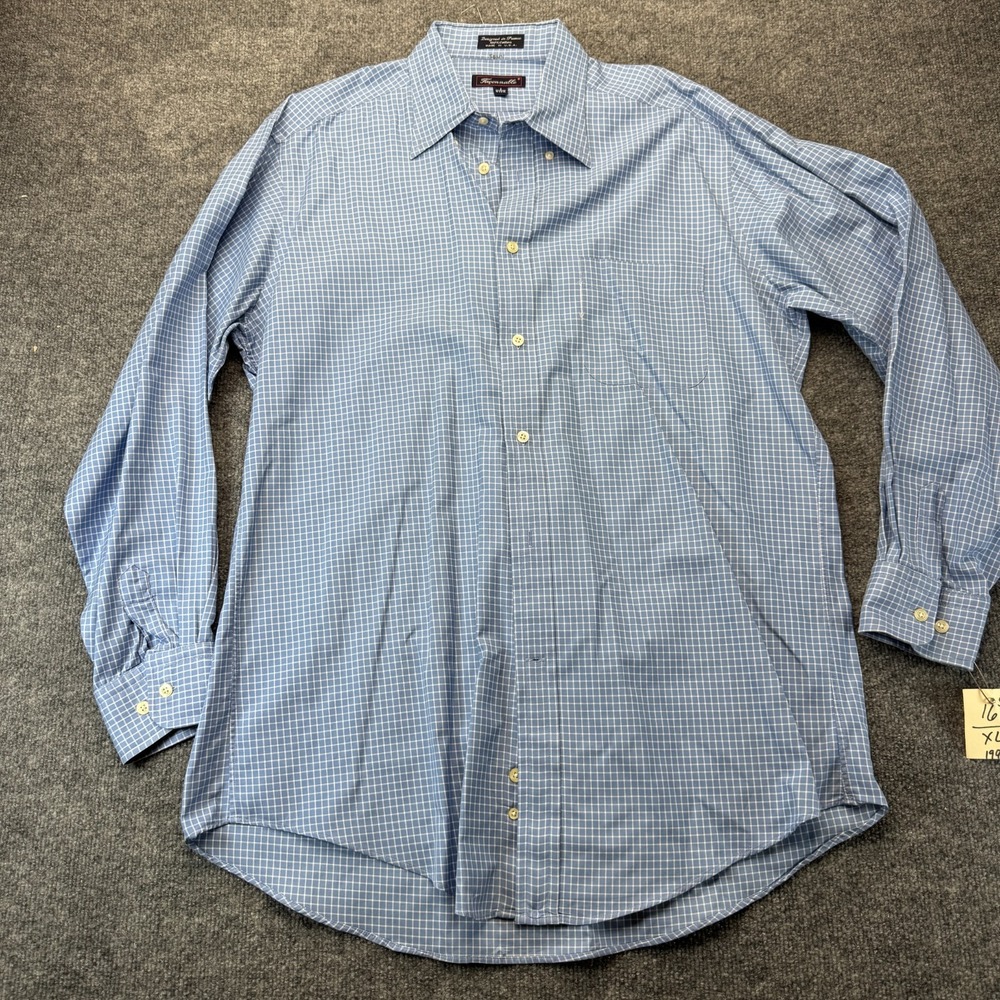 Vintage Faconnable Dress Shirt Mens 16.5 XL Blue White Grid Check Made in USA